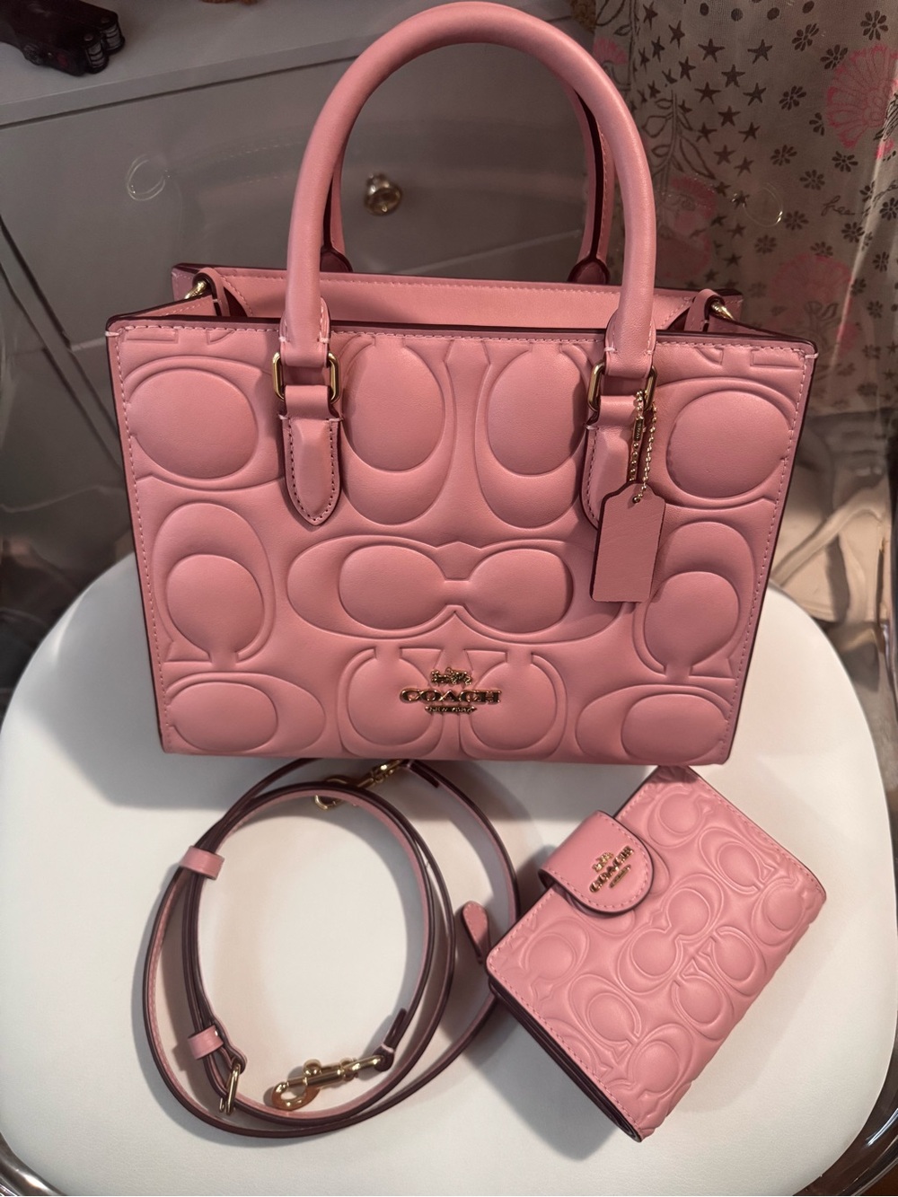 Coach Signature Leather Small Maggie Tote Pink Petal - Picture 4 of 4